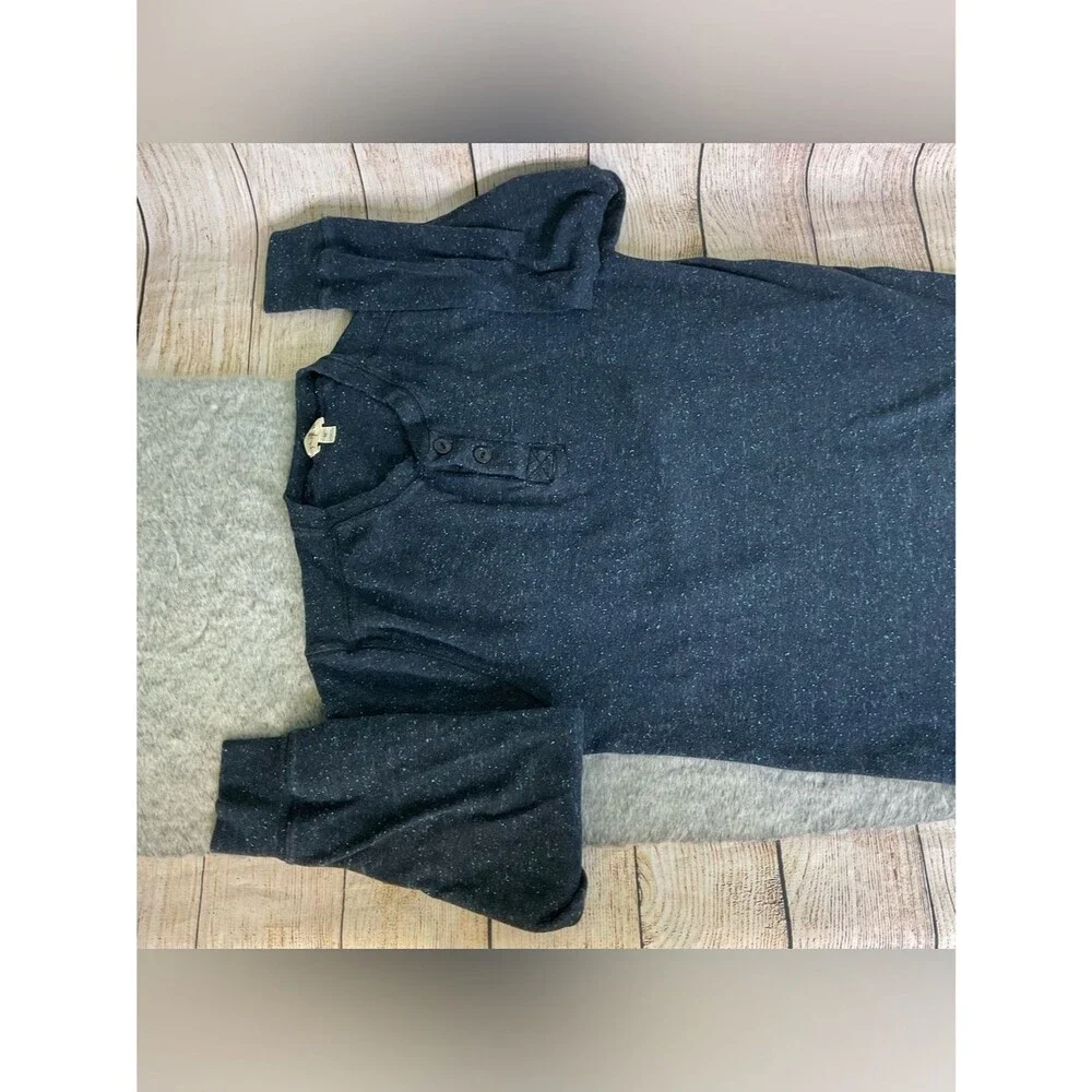 J. Crew Men's Navy Heathered Henley Knit Sweater 100% Cotton Size M
